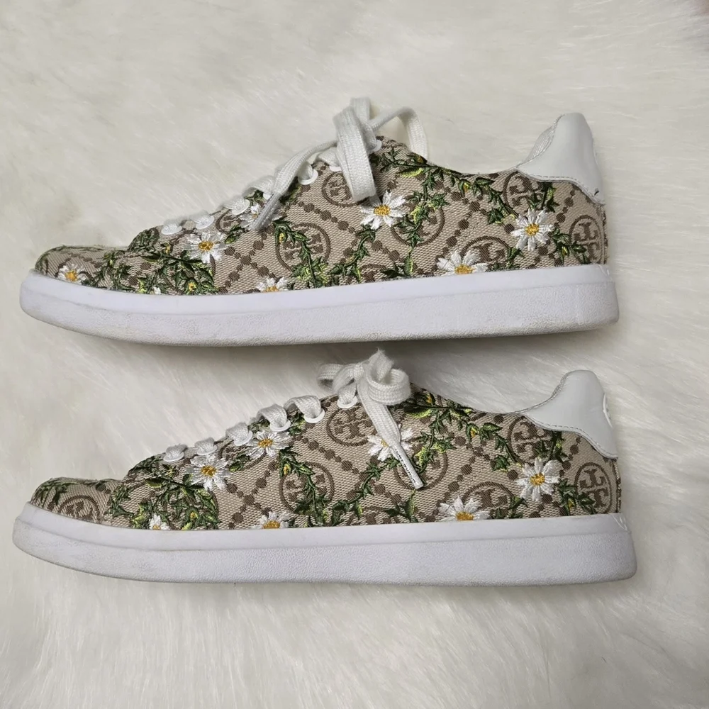Tory Burch Howell Court Monogram Daisy Floral Sneakers Shoes - Picture 5 of 9